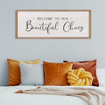 comurdyo Welcome To Our Beautiful Chaos Wall Decor Art 32"X12" for Home Entryway Sign Large Wood Framed Wall Hanging (Wood)