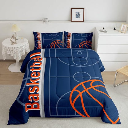 Feelyou Basketball Bedding Set Twin Size Gaming Sports Comforter Set for Kids Boys Girls Decor Ball Games Comforter Basketball Lover Duvet Set Bedroom Quilt Set