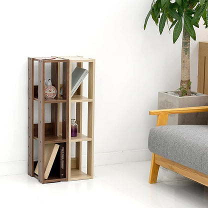 USA 3-Tier 8" Slim Open Wooden Bookshelf with Adjustable Shelves, Easy Assembly Bookcase Farmhouse Shelf for Small Spaces Bedroom Office Living Room Indoor, Brown