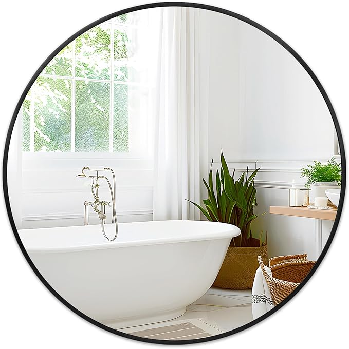 Fabuday Black Round Mirror 39 Inch - Big Circle Wall Mirror for Bathroom, Living Room, Hallway, Entryway, Matte Aluminum Frame Large Circular Mirrors for Wall Decor