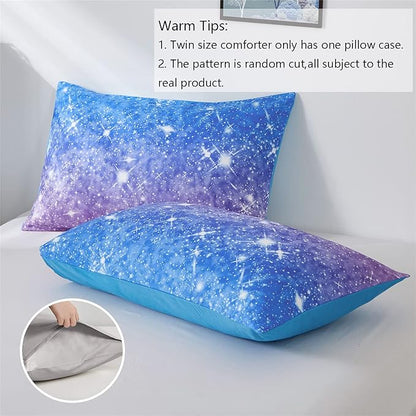Rainbow Glitter Comforter Set Twin Size for Girls, Sparkle Galaxy Twinkle Starlight Comforter for Kids,2 Piece Aqua Blue Purple Pink Ombre Pastel Bedding Set with 1 Pillow Case(Rainbow,Twin)
