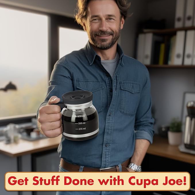 Cupa Joe Coffee Mug – 20oz Borosilicate Glass Diner Pot Mug with Spill-Proof Lid – Funny Novelty Gift for Coffee Lovers, Dads, Office, Travel & More | Borosilicate Glass, Hot & Cold Safe, Fits Most Car Cup Holders, Viral Gag Gift for Coffee Lovers, Dad...