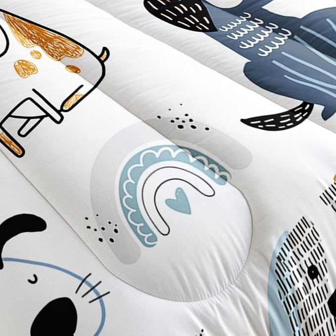 Datura home Kawaii Dogs Comforter Set Cute Dogs and Rainbow Printed Quilt Bedding Set with 1 Comforter and 2 Pillowcases for Boys and Girls Bedroom All Season(Dogs Queen)