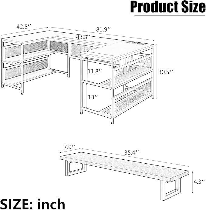 NicBex Laik-DW-00008-DX Desks, 82" W x 43" D x 35" H, Brown
