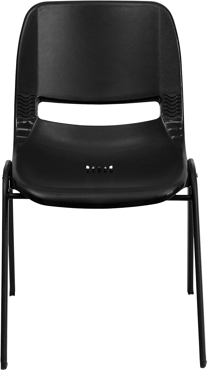 Flash Furniture HERCULES Series 440 lb. Capacity Kid's Black Ergonomic Shell Stack Chair with Black Frame and 12" Seat Height, Set of 1