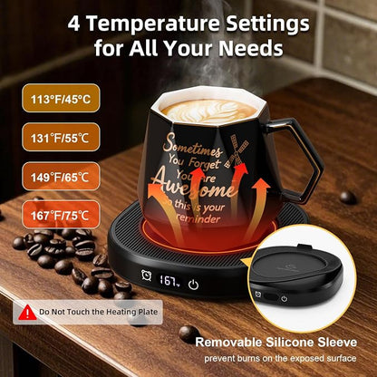 Coffee Mug Warmer Set Smart Electric Cup Candle Warmer for Desk Office | You're Awesome Mug Warmer Set, Desk Tea Beverage Heater Plate, 4 Temperature Setting & 8H Auto Shut Off, Women Birthday Gifts