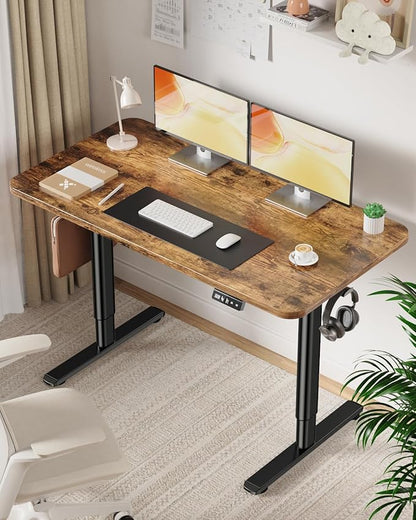 Electric Standing Desk Stand Up Adjustable Height Desk, 48" x 24" Home Office Desk, Low Noise Sit Stand Desk, Computer Desk with Whole Piece Board, Child Lock & Memory Function