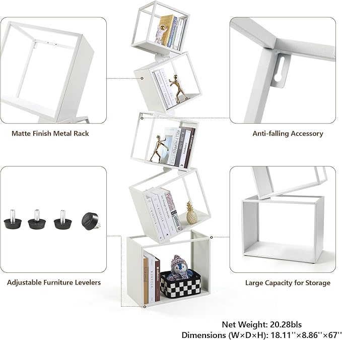 Bookshelf 2024 NEW, 5-Tier Bookshelves, 67" Tall White Bookshelf, Book Shelf, Bookcase, Modern Bookshelf, Storage Shelf for CDs/Books/Collections, Display Shelf for Livingroom, Bedroom, Office