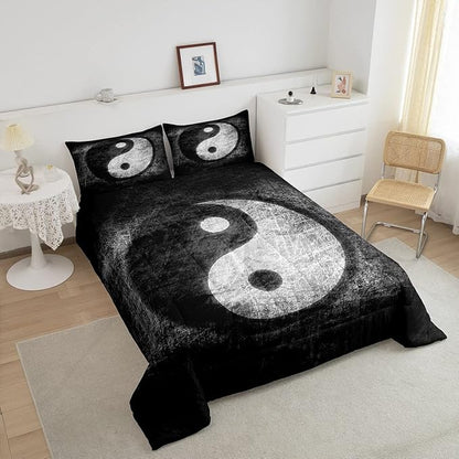 Yin Yang Bedding Set for Girls Boys Children Boho Trippy Psychedelic Art Comforter Set Decorative Gossip Pattern Comforter Traditional Ying Yang Theme Duvet Set Full Size 3Pcs