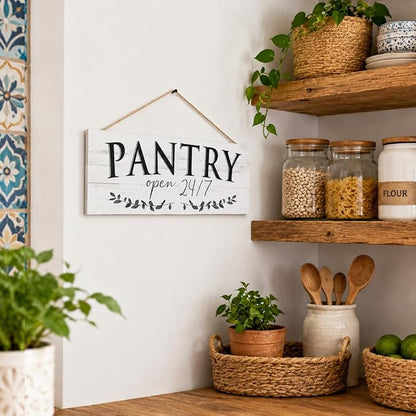 1 KINGO Rustic Pantry Signs Wall Decor: Farmhouse Kitchen Wall Art 6" x 14.5" Canvas Print Decorative Plaque Wall Hanging Open 24/7 Sign for Pantry Dining Room Home Decor