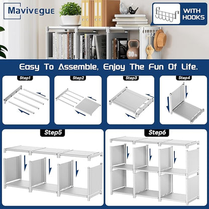 Mavivegue Book Shelf, 9 Cube Storage Organizer, DIY Bookcase, Metal Cube Bookshelf,Tall Book case for Bedroom, Living Room,Office,Closet Storage Organizer, White Cubicle Storage Rack