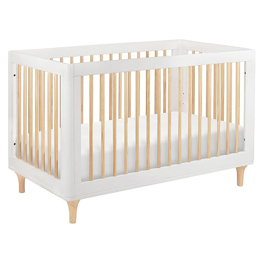 Babyletto Lolly 3-in-1 Convertible Crib with Toddler Bed Conversion Kit in White and Natural, Greenguard Gold Certified