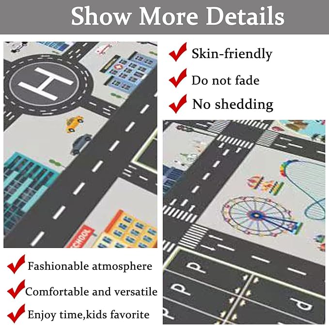 Kids Rug Play Mat Great for Playing with Cars and Toys,Educational Kid Road and Traffic City Life Carpet,Children Baby Fun Throw Rug for Bedroom Play Room,47X63Inch/120X160CM