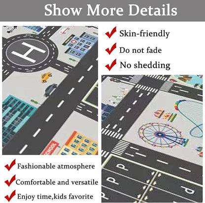 Kids Rug Play Mat Great for Playing with Cars and Toys,Educational Kid Road and Traffic City Life Carpet,Children Baby Fun Throw Rug for Bedroom Play Room,24X35Inch/60X90CM