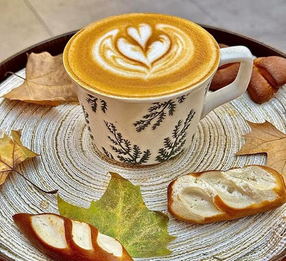 Handmade Ceramic Coffee Mug with Handle for Tea Latte,12 oz. Microwave Dishwasher Cup, Art Gifts Green Plant Leaf Mug, Cup for Coffee, Tea & Hot Chocolate, Cypress Leaves