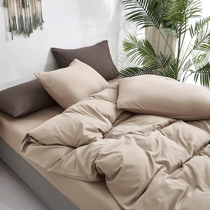 Taupe Comforter Queen Khaki Bedding Set Women Soft Dark Champagne Bedding Set Men Breathable Cream Coffee Comforter Set Queen Coffee Color Bed Set