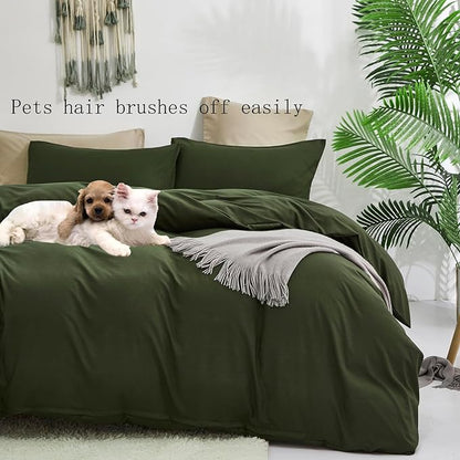 Army Green Comforter Set King Olive Green Bedding Set Dark Green Comforter Set King Men Breathable Deep Green Bedding Set Women Soft Olive Green King Size Comforter Set Skin Friendly Bedding