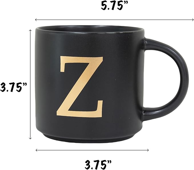 COLLECTIVE HOME - Monogram Ceramic Mugs, 15 oz Golden Initial Black Coffee Cups, Elegant Alphabet Tea Mugs, Elegant Personalized Mug with Gift Box, Unique Mug with Double Side Capital Lette (Z)