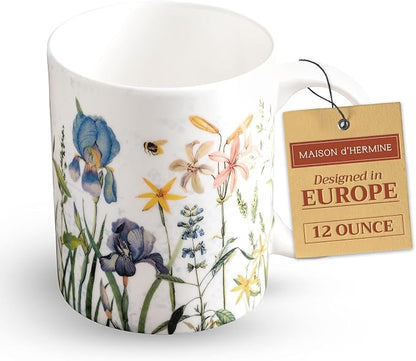 Maison d' Hermine Coffee Mug with Handles Tea Cups (12 Ounce, Pack of 1) | Fine Bone China Coffee Mugs for Hot Beverages Cappuccino Latte Home Restaurant Hotel Spring Summer -Fleurs De Mai - Floral