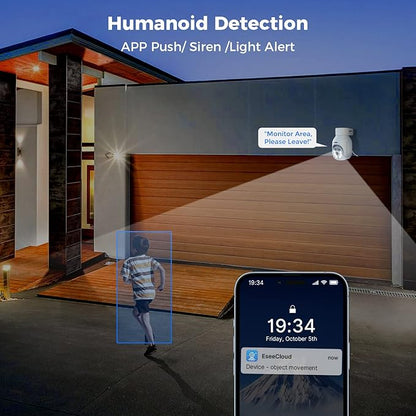 Hiseeu Wireless Security Camera Outdoor, 2.4G/5G 3MP WiFi Camera, Color Night Vision, Auto Tracking, Pan/Tilt, 360° View, Motion Detection, Two-Way Audio, IP66, Work with Alexa, No Monthly Fee