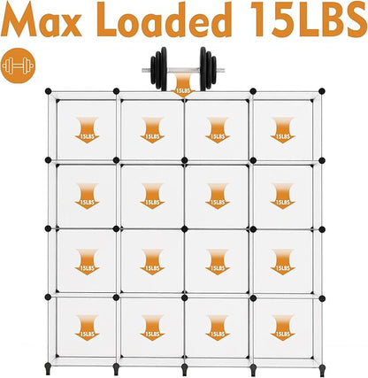 HOMIDEC Book Shelf 16 Cubes Bookcase Bookshelf Cube Storage Organizer Portable Display Bookshelf Kids Bookshelf Book Case for Study Room,Bedroom,Office,Living Room,Closet Transparent