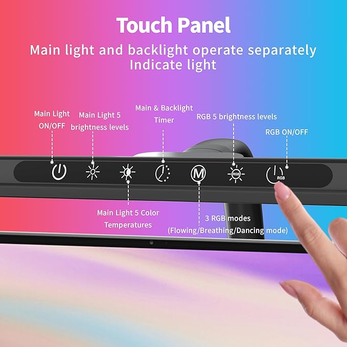 2-in-1 Desk Lamp with RGB Backlight,Architect Desk Lamps for Home Office,24W Tall Desk Lamp with Clamp,60"Timer,25 Lighting Modes,Eye Protection Swing Arm Lamp for Home/Office/Gaming/Study