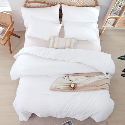 Queen Comforter Set White Comforter Boho Solid Color Bedding Comforter Set for All Season Soft lightweight Microfiber 3PCS Reversible Comforter Set (1 Comforter, 2 Pillowcases)