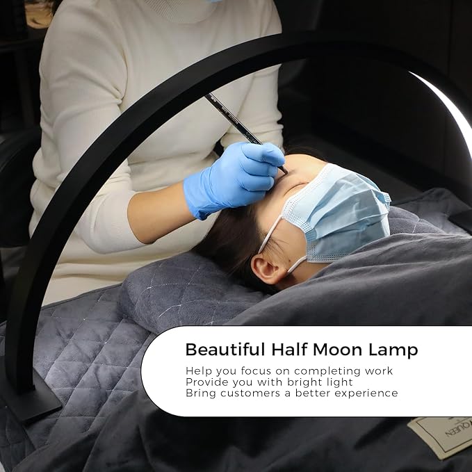 Charme Princesse 30in Half Moon Lamp 48W Half Moon Nail Desk Lamp 1600 Lumen LED Lash Light 3 Color Temperature Lash Lamp for Lashes Eyelash Extensions Tattoo Skin Care (Black) M18S-1-US