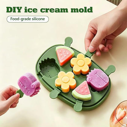 Silicone Popsicle Mold Fun Shaped Dinosaur Popsicle Silicone Molds with 6 Sticks, Reusable Small Mini Ice Popsicle Molds Set, Easy to Clean and Dishwasher Safe