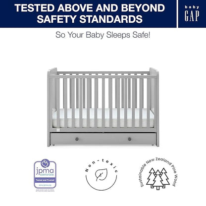 babyGap by Delta Children Graham 4-in-1 Convertible Crib with Storage Drawer TrueSleep Crib and Toddler Mattress (Bundle), Grey/Dark Grey