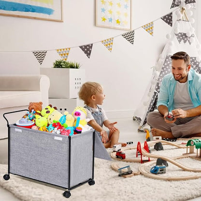 SWTYMIKI Large Toy Box Toy Storage - with Wheels Big Toy Chest for Kids Toy Organizer Bins, Toy Boxes for Kids Girls Boys, Stuffed Animals, Clothes, Nursery Bedroom 23.6" L x 17.7" H x 11.8" W