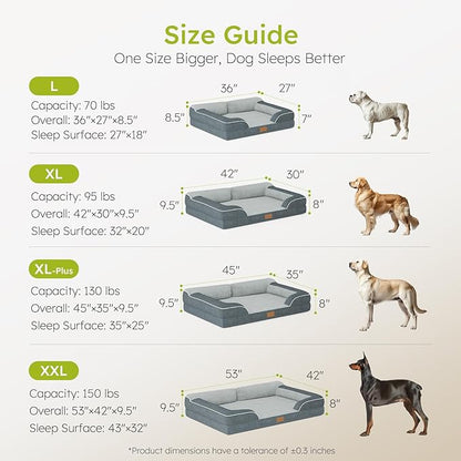 Extra Large Dog Bed, Orthopedic Dog Bed with Cooling Gel Memory Foam, Waterproof XL Dog Bed with Removable Washable Cover, 42" Dog Sofa Couch Dutch Velvet with Bone Toy, Dark Gray