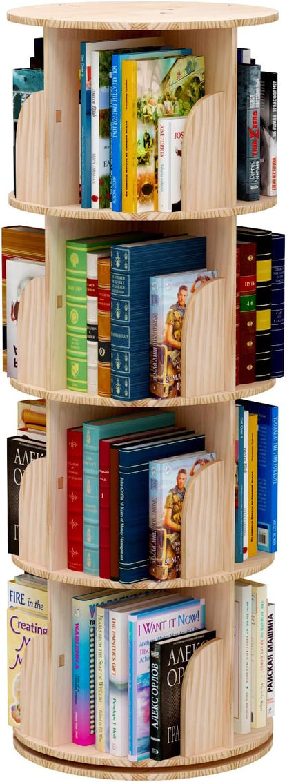 Rotating Bookshelf 360 Degrees, 4 Tier Stackable Solid Wood Bookshelf Organizer, Storage Display Rack Floor Standing Bookcase for Kids&Adults (51"x18"x18")…