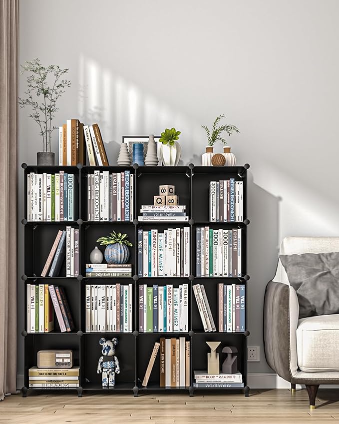 FUNLAX Cube Storage Shelf, 6 Storage Cubes Closet Organizers and Storage Portable Cube Storage Organizer Plastic Bookshelf Bookcase for Study Room, Bedroom, Office, Black