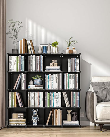 FUNLAX Cube Storage Shelf, 6 Storage Cubes Closet Organizers and Storage Portable Cube Storage Organizer Plastic Bookshelf Bookcase for Study Room, Bedroom, Office, Black