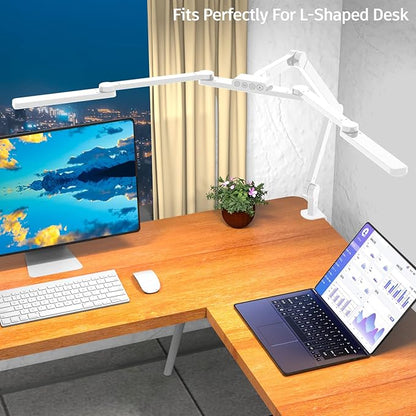 LED Desk Lamp for Home Office, 41.5" White Clip on Architect Desk Lamp with Clamp, 24W Adjustable Bright Swing Arm LED Desk Light Clamp on Office Lamp Dimmable Eye Care Table Light