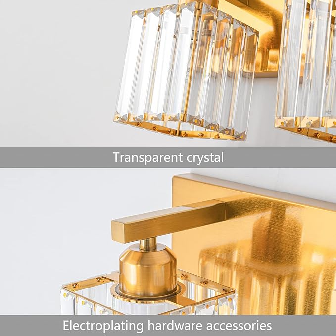 Modern Bathroom Vanity Light 3-Lights Gold Crystal Bathroom Wall Light Vanity Light Fixtures，20.47-inch Modern Minimalist Design