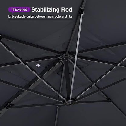 PURPLE LEAF 12' X 9' Rectangle Patio Umbrella Large Outdoor Aluminum Offset Umbrella with 360-degree Rotation Cantilever Umbrella for Garden Deck Backyard Pool Grey