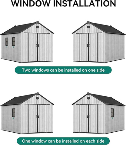 YITAHOME 8x10 FT Outdoor Storage Shed with Floor, Plastic Garden Shed for Bikes, Tools, Supplies, Waterproof Resin Shed with Lockable Doors, 2 Windows & 2 Vents for Patio, Backyard, 556 cu. Ft., Gray