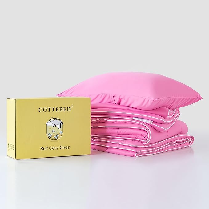 COTTEBED Softness Comforter Set KING Size Bed, Jersey Knit T-Shirt Feel Ultra-Soft Breathable Comy Cozy Lightweight Bedding Down Blanket Pillowsham Women Girl All Season, California/Cal King Rose Pink