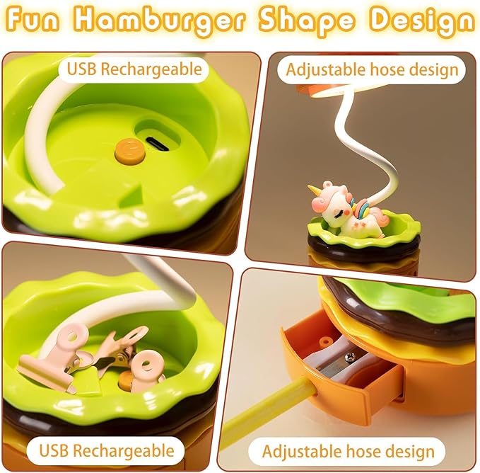 Cute Desk Lamp,Table lamp,Night Lights,Hamburger Small Night lamp,Desk Accessories, Room Decor for Boys Girls Gifts, Yellow, SY-KD300