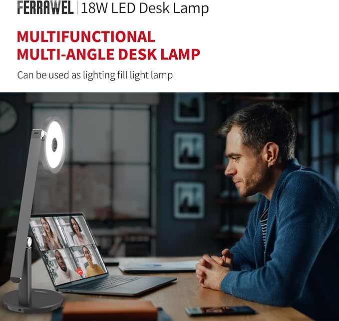 LED Desk Lamp for Home Office - Natural Eye-Caring Table Light, Adjustable Metal Swing Arm with 18W Dimmable Bright Reading Task Lampara Memory Function Black