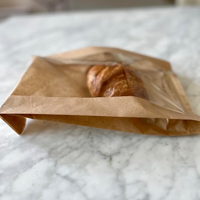 100 Pcs cozymomdeco Korean Made Bakery Bags with Window, Paper Sandwich Bags, Donut To Go, Bakery for Treat, Snack, Cookie Packaging Pastry Bags (Brown) (Large)