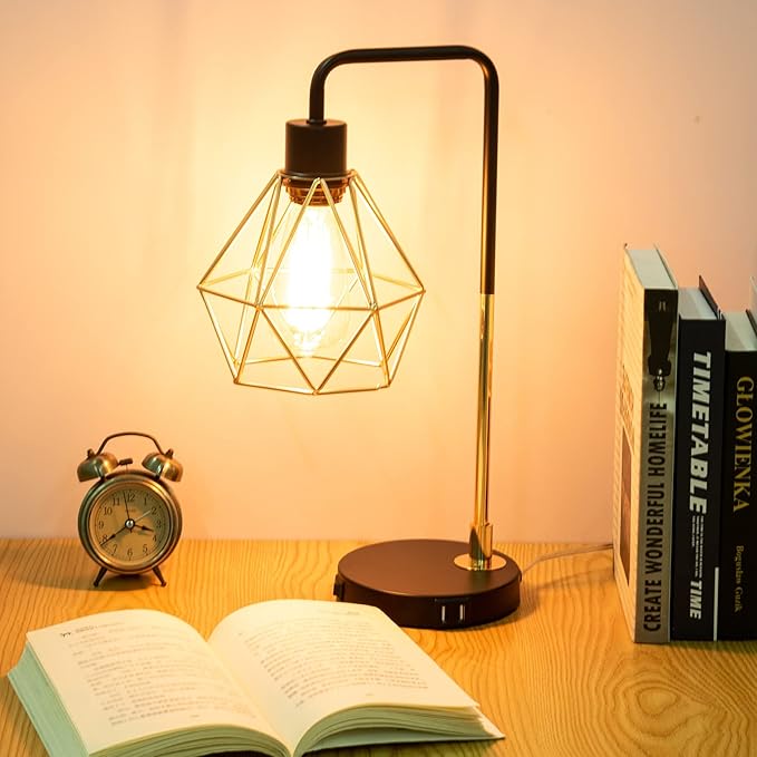 COTULIN Set of 2 Touch Control Black Gold Table Lamp,Modern Industrial Desk Lamp with 2 USB Charging Ports,3-Way Dimmable Bedside Nightstand Cage Reading Lamp for Bedroom Living Room Office Study
