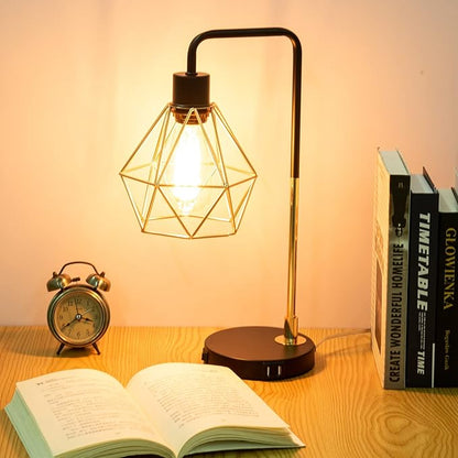 COTULIN Set of 2 Touch Control Black Gold Table Lamp,Modern Industrial Desk Lamp with 2 USB Charging Ports,3-Way Dimmable Bedside Nightstand Cage Reading Lamp for Bedroom Living Room Office Study