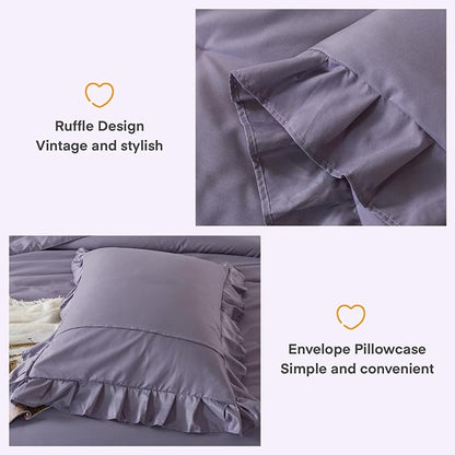 Andency Grayish Purple Ruffle Comforter Set Twin, 2 Pieces Kids Comforter Set Twin(66x90Inch), Lightweight Soft Shabby Chic Bedding Comforter Sets All Season Bed Set for bedrooms