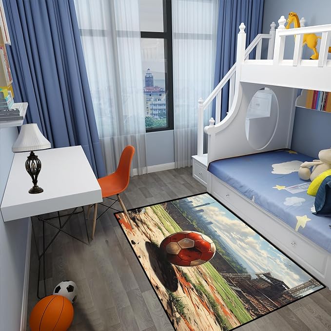Football Rug - Football Decor for Boys Bedroom Soccer Rug for Play Area Football Printed Rug for Kids Room Basketball Rugs for Teen Boys Bedroom Playmat Area Rugs for Kids Rooms,5'×7'