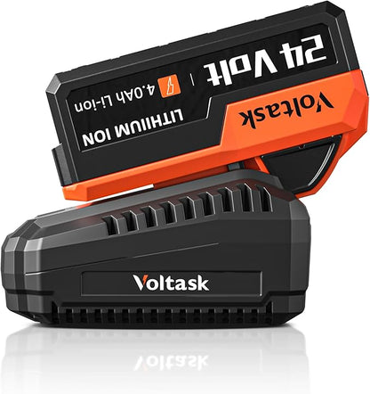 VOLTASK 24V 4.0-Ah Lithium iON Battery + 2.2A Rapid Charger for Cordless Snow Shovel and Cordless Snow Blower