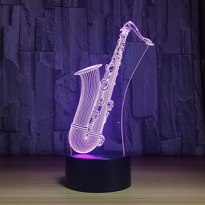 Music Instruments Saxophone 3D Optical Illusion Lamp 7 Colors Change Timing Remote Control and Touch Button Children Kids Bedside Table LED Night Light