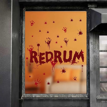 Halloween Redrum Murder Wall Decal Horror Ghost Hand Wall Decals Halloween Blood Splatter Decals Removable Peel and Stick Walls Stickers for Haunted House Party Window Decor